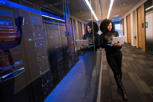Female expert working-on-server